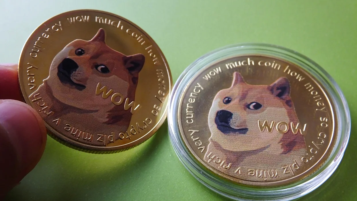 A collectible souvenir represents the DEGEcoin - Cryptocurrency